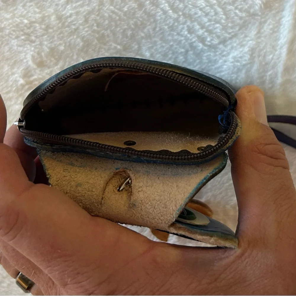 Handmade Embossed Genuine Leather Cat & Fish Coin Purse/Wristlet/ Pouch